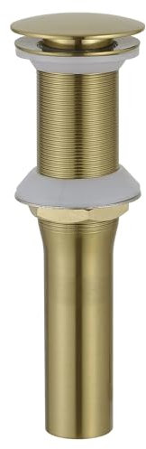 BWE Brushed Gold Pop Up Drain for Bathroom Sink Without Overflow Bathroom Sink Stopper Assembly with Sink Drain Strainer, Brass