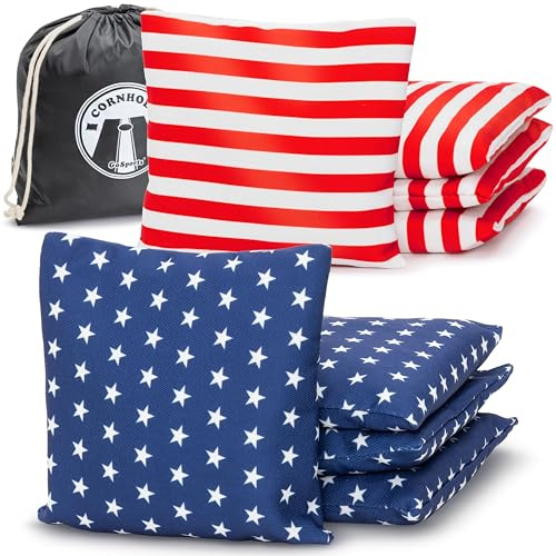 GoSports Juego de 8 Bolsas de Frijoles de Cornhole, para Todo Tipo de Clima, Estrellas y Rayas Americanas clásicas