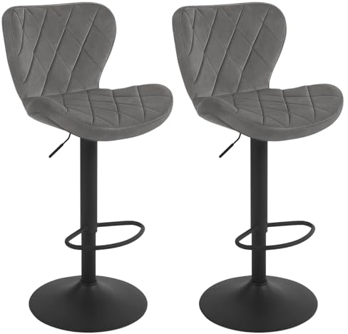 WOLTU Barhocker 2er Set, Barstuhl höhenverstellbar, Drehhocker 360°, Hocker mit Rückenlehne Fußstütze, Bistrostuhl ergonomisch, Samt Metallgestell, für Bar Bistro Kücheninsel, Dunkelgrau, BH419dgr-2