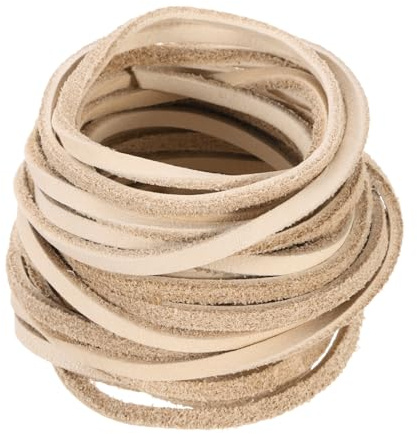QUARKZMAN 3 mm falskt läder platt snodd, 5 meter flätat läderrep för armband, halsband, smyckestillverkning, skosnören, skosnören, gör-det-själv-hantverk, beige