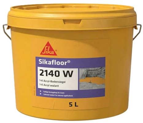 Sika – Sikafloor-2140 W – Bodenbeschichtung zur Versiegelung von Keller-, Lager- und Gewerberäumen – Kieselgrau – Hochdeckend, strapazierfähig, wasserverdünnbar – Seidenmatter Glanz – 5L Eimer