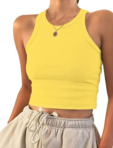 PLOKNRD Crop Tops Femmes sans Manches Racerback Col Rond Débardeur