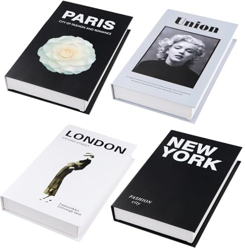 4 Stück Deko Bücher für Heimdekor, Dekorative Bücher Faltbare, Buchattrappe Deko Bücher Set, Gefälschte Bücher Display Bücher, für Wohnkultur Bücherregal, Couchtisch, Regale, Büro (schwarz und weiß)