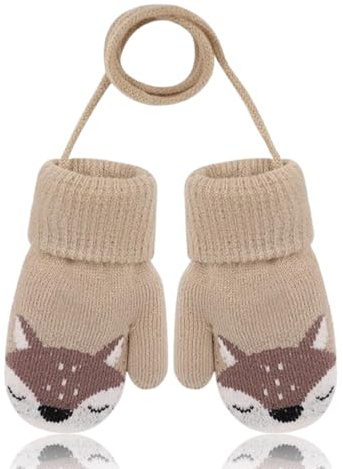 XOXVURI Baby Handschuhe Baby Boys Girls Winter Knitted Gloves Fuchsmuster Warm Fleece Lined Gloves For Children 0-3 Years