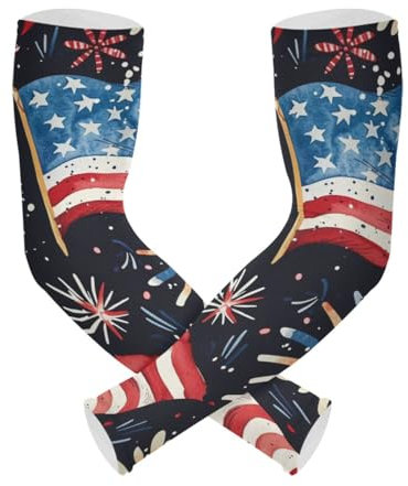 WDdZzyy American Flag Fireworks Watercolors 4th July Cooling Tattoo Sleeve 1 Pair UV Sun Protection Arm for Men Garden Work Office, American Flag Fireworks Watercolor Paints 4 July, 1 Size, American