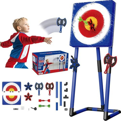Jeu de Lancement de Hache pour arrière-Cour, 3 sur 1 Planche de fléchette avec 2 Axes, 2 fléchettes à Six étoiles, 2 fléchettes, pour en Plein air, Parent-Enfant Familial, soulagement