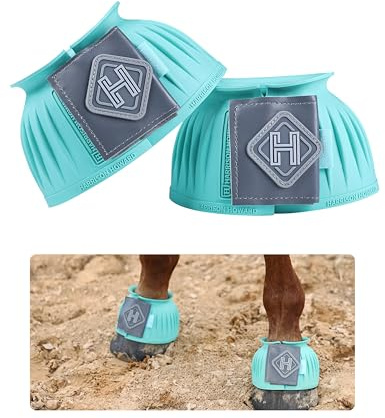Harrison Howard Rubber Bell Boots Leather Touch-Close Overreach Boots Hoof Protection for Horses Sold in Pairs Turquoise M