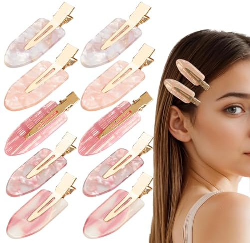 10 Piezas de Pinzas para el Pelo sin Doblar Clips, Clips de Pelo de Metal, Sin Dobleces, Sin Marcas, Sin Arrugas, Herramienta de Clips de Peinado para Mujeres Niñas, Rosa