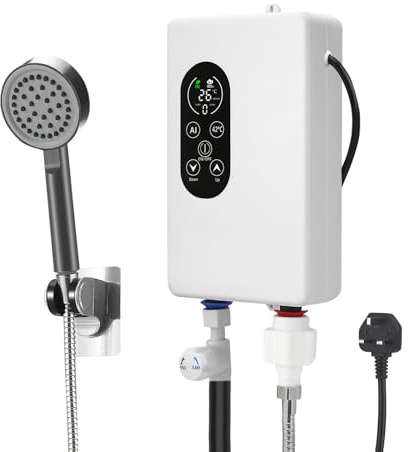 Eirolace Calentador de agua eléctrico de paso, 5500 W, 220 V, indicador de temperatura, unidad integrada, control inteligente, mini calentador de agua, adecuado para duchas y baños