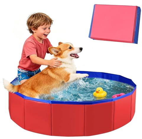 KQWVZ Piscina Pieghevole per Cani, 80 x 20 cm Piscinetta Per Cani, Piscina Per Cane con Valvola di Scarico, Antiscivolo Piscina Per Cani Piccoli, Piscina Pieghevole Bambini per Bagno e Gioco