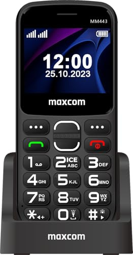 Teléfono Móvil para Personas Mayores 4G con Teclas Grandes y Botón SOS, Base de Carga, Dual SIM, Batería 1700 mAh, Pantalla 2.31, Volumen Alto, Fácil de Usar, Maxcom MM443 Negro