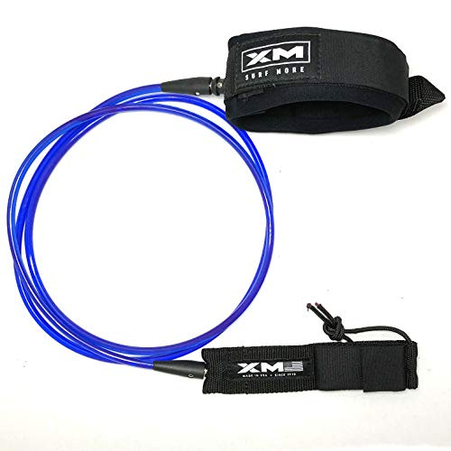 XM SURF MORE Knee/Calf Surfboard Leash 10ft., Regular Cord Thickness (.270 in.), Choose Length and Color, Key Pocket, Unbreakable Swivels, Detachable Railsaver, Made in USA
