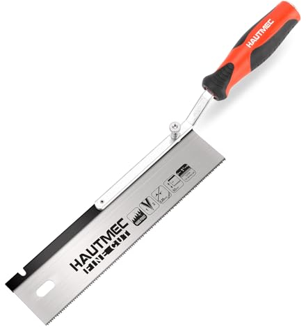 HAUTMEC Sierra de cola de milano reversible de 10 pulgadas, sierra de jamba de corte empotrado profesional, dientes de doble tierra de 12TPI con mango de manivela, sierra de mano de corte de doble