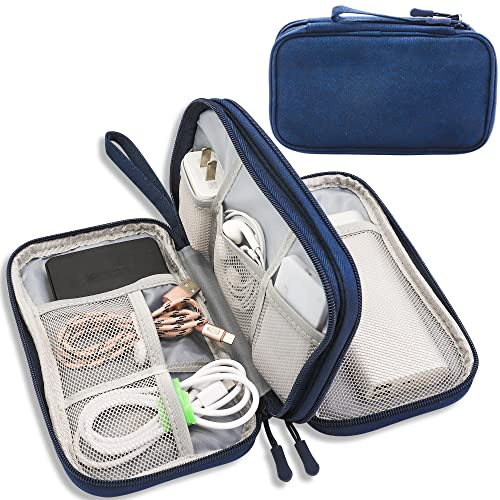 Teskyer Borsa Organizer Cavi, Impermeabile, Borsa Porta Accessori da Viaggio, Borsa Accessori Elettronici, Blu Marino