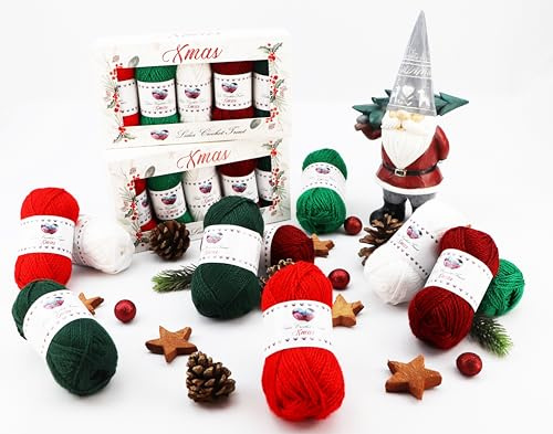 Lidia Crochet Tricot Xmas pack de lana navideña, hilo de lana acrílico, hilo de tejer, hilo de ganchillo (250 gr/ 5 ovillo 50 gr; 5 colores) (empresa española/envío desde España)