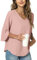 TAOHUADAO Womens Casual V-Neck Work Tunic Top for Leggings 3/4 Sleeve Chiffon Blouse Shirt Large, Pink