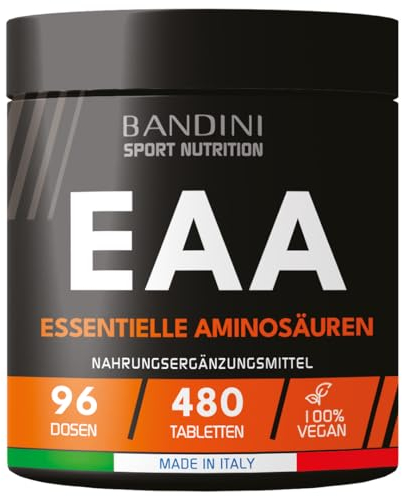 Bandini® EAA Aminosäuren Komplex | 480 vegane Amino Tabletten mit 9 verschiedenen Aminosäuren | Essential Amino Pre Post Workout aus pflanzlicher Fermentation | Hochdosiert, laborgeprüft, GVO-frei