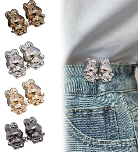 WOOXDYUK 4 Paar niedliche Hase-Jeans-Knopfnadeln ohne Nähen, abnehmbare Taille, figurbetonte Passform, Schnallen anziehen, perfekte Mädchengeschenke für Rock, Frauen, Hose