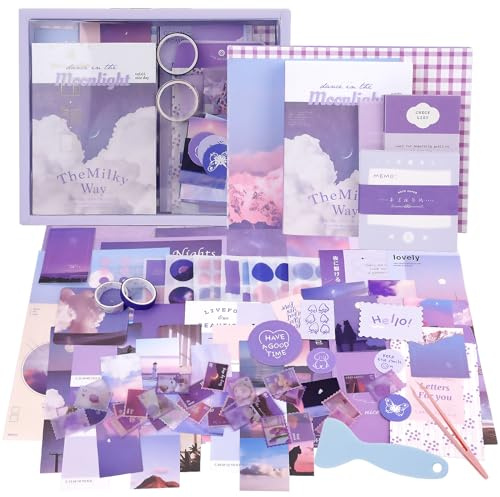 348 Pcs Aesthetic Scrapbook Kit, Vintage Scrapbooking Supplies (Purple)