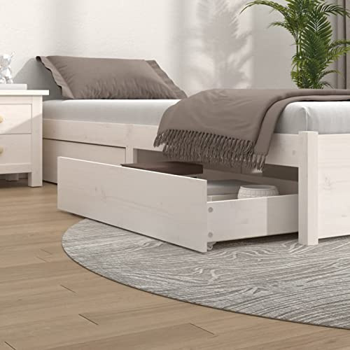 Homgoday Cassetti da Letto in Legno di Pino Massiccio Set di 4 Rotelle, 90 x 57 x 18 cm, Bianco, Rustico, Risparmio di Posto, Sotto-Letto 90 cm, 140 cm, 160 cm