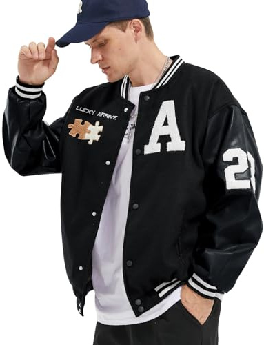 Covisoty Veste Baseball Homme Bomber Universite Americaine Blouson Lettre Broderie Unisexe Varsity Jacket Techwear Vintage Mode