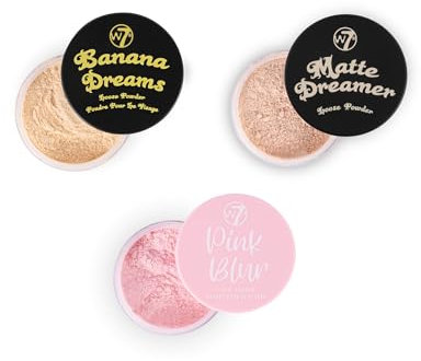 W7 Loose Face Powder Trio - 3 Piece Set - Banana, Nude & Pink Toned Powders - Ultra-Fine Setting Powder for Flawless Makeup
