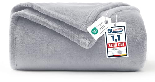 WAVVE Fleece Blanket Sofa Throw Light Grey 4ft x 5ft - Fluffy Soft Warm Versatile Blanket for Sofa/Couch/Bed Throw/Single Size,130x150 cm