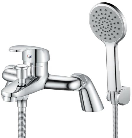 Coleniny Bath Tap with Shower Head and 1.5M Hose, Modern Bath Shower Mixer Tap, Single Lever Bath Mixer Tap Shower Kit for Bathtub and Shower, Bath Filler Mixer Tap Chrome, Solid Brass, 180mm Centres