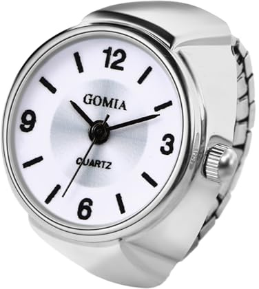 Oidea Men Women Finger Watch: Simple Roman Numerals Round Dial Elastic Strap Quartz Ring Watches for Xmas Christmas Birthday Graduation, White