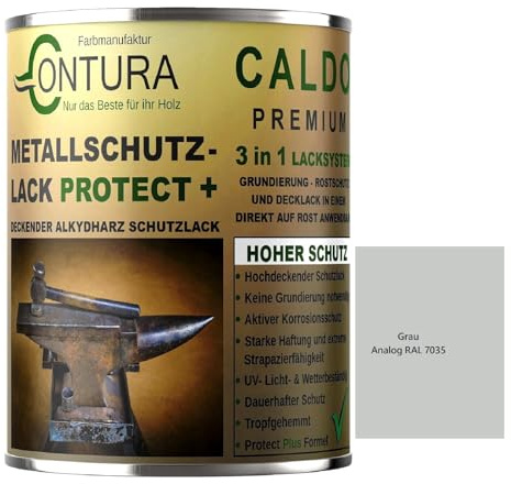 Contura 3in1 Rostschutzfarbe Metallschutzlack Glänzend RAL Metall Lack Farbe Grundierung (RAL 7035 (Intern: Grau), 500ml.)