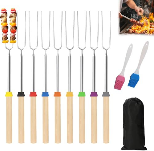 lafo 9 Stück Grillspieße Teleskop, Marshmallow- und Stockbrotspieße, 30,5-80,5 cm, langlebige Edelstahlspieße für Grillen und Lagerfeuer