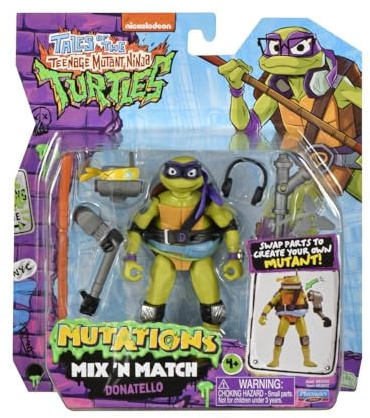 Turtles - Donatello Mix and Match Tortugas Ninja 12 cm, Figura de acción Coleccionable, Personaje Ninja articulado y Equipado, de la Serie Tales of The TMNT, para niños a Partir de 4 años