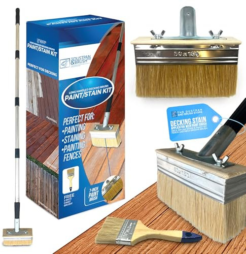 Decking Stain Brush Kit with Metal Handle for Decking Paint Stain Application with Extra Decking Brush Head and 3 Paint Brush