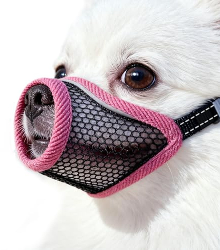 Dog Muzzle for Small Medium Dogs to Prevents Biting for Short Snouted Dogs,Westie Cockapoo Dachshund,Soft Breathable Lightweight Mesh,Open Front,for Grooming Vet Visits(Cherry Red, M)