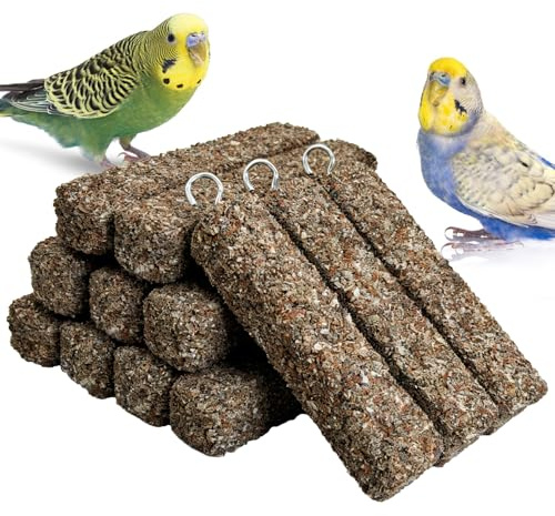 PINVNBY 12 PCS Parakeet Treats Natural Minerals Parrot Treat Sticks Calcium Cockatiel Snacks Hanging Bird Chewing Toy for Budgies Conurus Lovebirds Finches