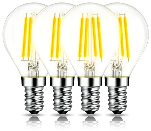 E14 Led Light Bulb Golf Ball G45 SES Small Screw Light Bulb 4W Warm White | 2700K Mini Globe Clear LED Filament Bulb for Chandelier Desk Lamp Ceiling Fans Wall Sconces Pack of 4 [Energy Class A+]