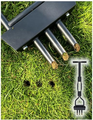 Aeratore prato manuale in acciaio al carbonio – 99x21.5 cm – Scarificatore 3 punte cave – Per terreno compatto, cortile/giardino – Uomo/donna/anziano