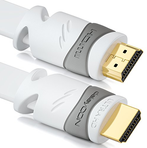 deleyCON 2m Flaches HDMI Kabel - Kompatibel zu HDMI 2.0 bis 1.4 - UHD 4K HDR 3D 1080p 2160p ARC - High Speed mit Ethernet - Weiß