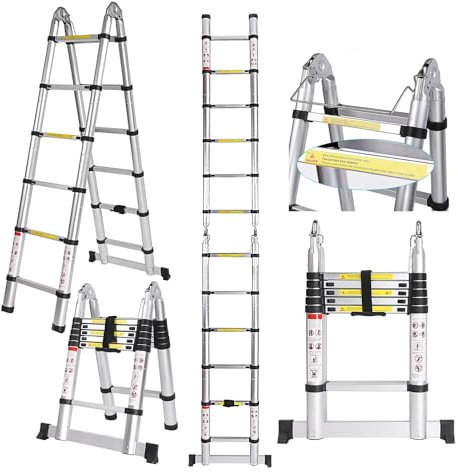 Voluker DX04579 Scala telescopica da 5m in alluminio di alta qualità multiuso, portata fino a 150 kg