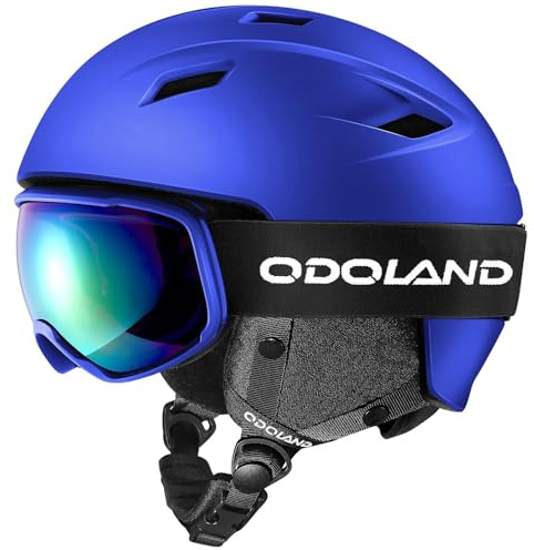 Odoland Ski Helmet and Goggles Set for Adults & Youth, Snowboard Helmet with Goggles - Shockproof Winter Sports Helmet with Protective Shell for Men, Women & Teens, Klein Blue,L