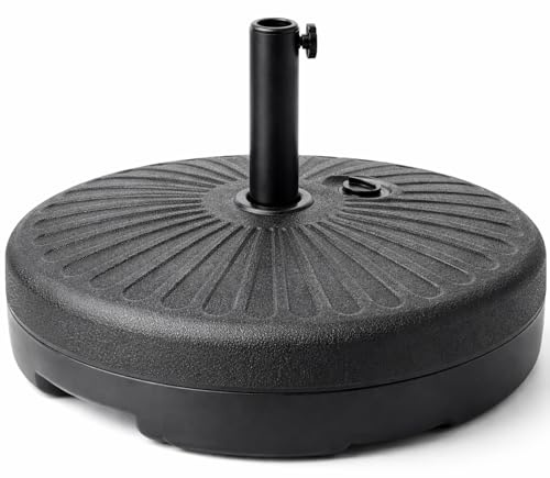 Dawsons Living Round Parasol Base Fillable 21kg, Heavy Duty Round Plastic Garden Umbrella Holder Stand Weight Base, Water Sand Filled, For 38mm and 48mm Poles, Black