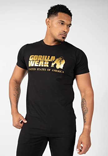 GORILLA WEAR T- Shirt Classique, Noir/Or, 4XL Homme