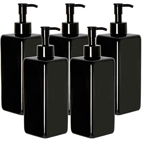 Youngever Lot de 5 Bouteille Pompe Shampoing 500ML, Bouteille Pompe Vide Plastique, Distributeur Flacon Pompe (Noir)