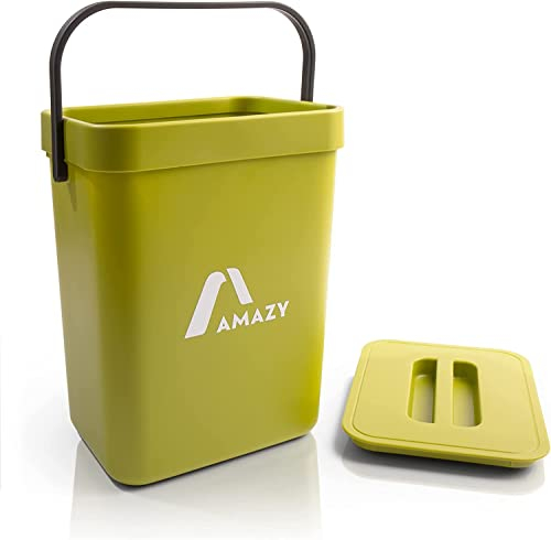 AMAZY Composteur de Cuisine en Plastique pour Déchets Organiques - Poubelle de Table avec Couvercle - Petite Poubelle de Porte sous Évier - Anti-Odeurs - Verte, 5 L