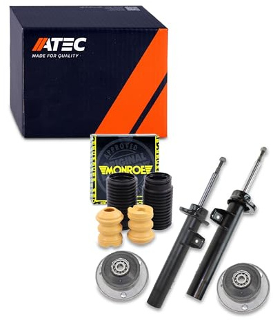 ATEC Germany 2x amortisseurs à gaz avant jambe de suspension bitube y compris paliers de dôme &, kit anti-poussière, Compatible avec BMW 1 (E81), 1 (E87)