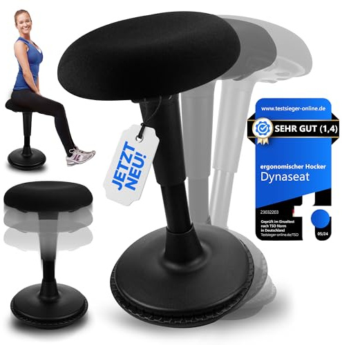 Dynaseat Ergonomischer Hocker höhenverstellbar zum Sitzen & Stehen (Schwarz, 65-85 Variante) - Sitzhocker Bürohocker ergonomisch - Schreibtischhocker mit Schwingeffekt - Stehhilfe