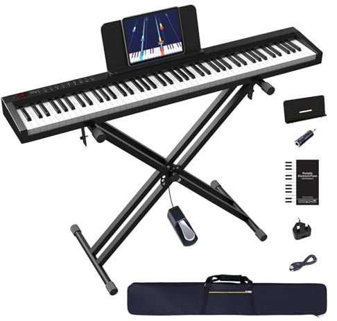 OYAYO Digital Piano 88 Weighted Keys with Stand, Touch Sensitivity Electric Piano Keyboard with Bluetooth MIDI Function, Sustain Pedal, Full Size Portable Piano Keyboard for Children and Adults