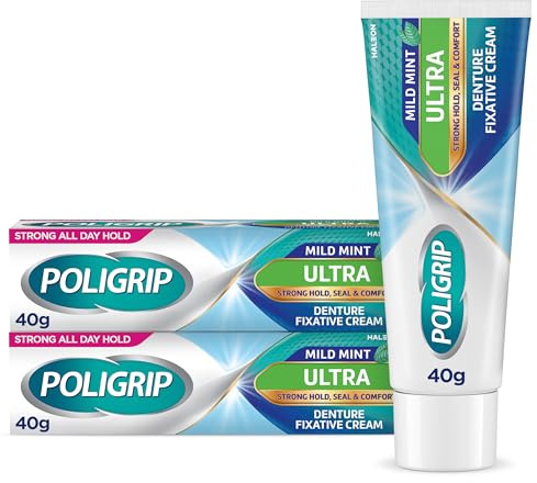 Poligrip Denture Adhesive Cream, False Teeth and Partials Fixative, Ultra, 40 g (Pack of 2)