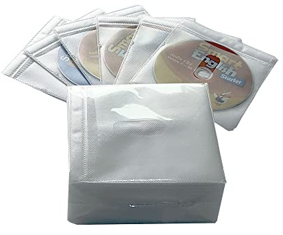 AOWIS 100PCS CD Storage Cases, Standard Two-Sided Clear CD Sleeve case with Drop-Proof Closure