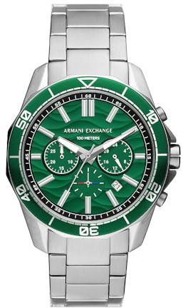 Armani Exchange Watch For Men, Chronograph Movement and 44mm Case Size with Stainless steel, Leather or Silicone strap